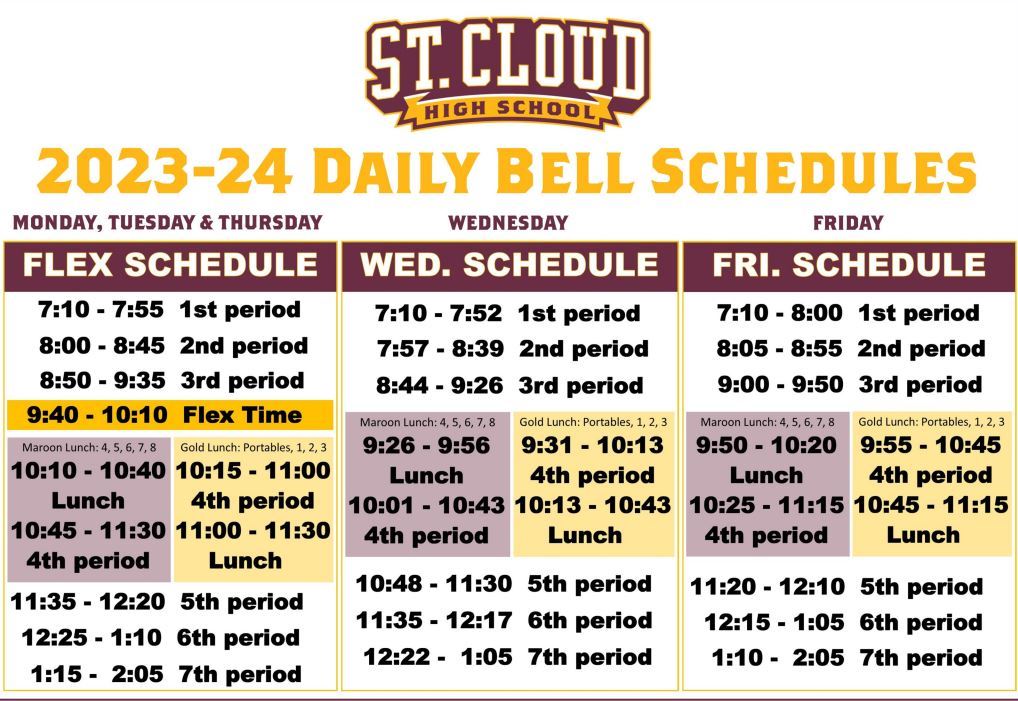  Flyer that says 2023 - 2024 Daily Bell Schedule